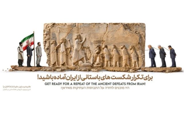 دیوارنگاره جدید شیراز با الهام از سنگ‌نگاره بیستون و نمادهای اقتدار تاریخی ایران